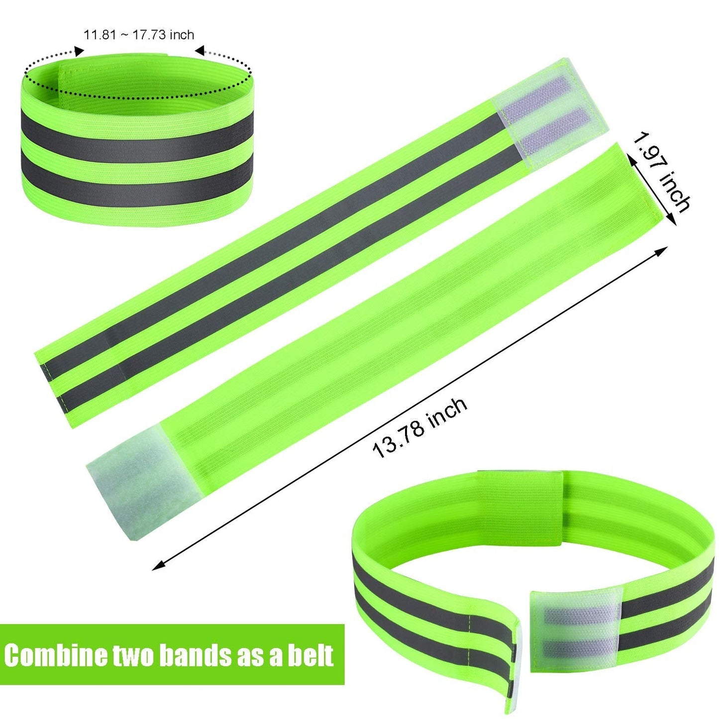 16 Pieces Reflective Bands Reflector Bands for Wrist, Arm, Ankle, Leg, High Visibility Reflective Gear Safety Reflector Tape Straps for Night Walking, Cycling and Running (Green)