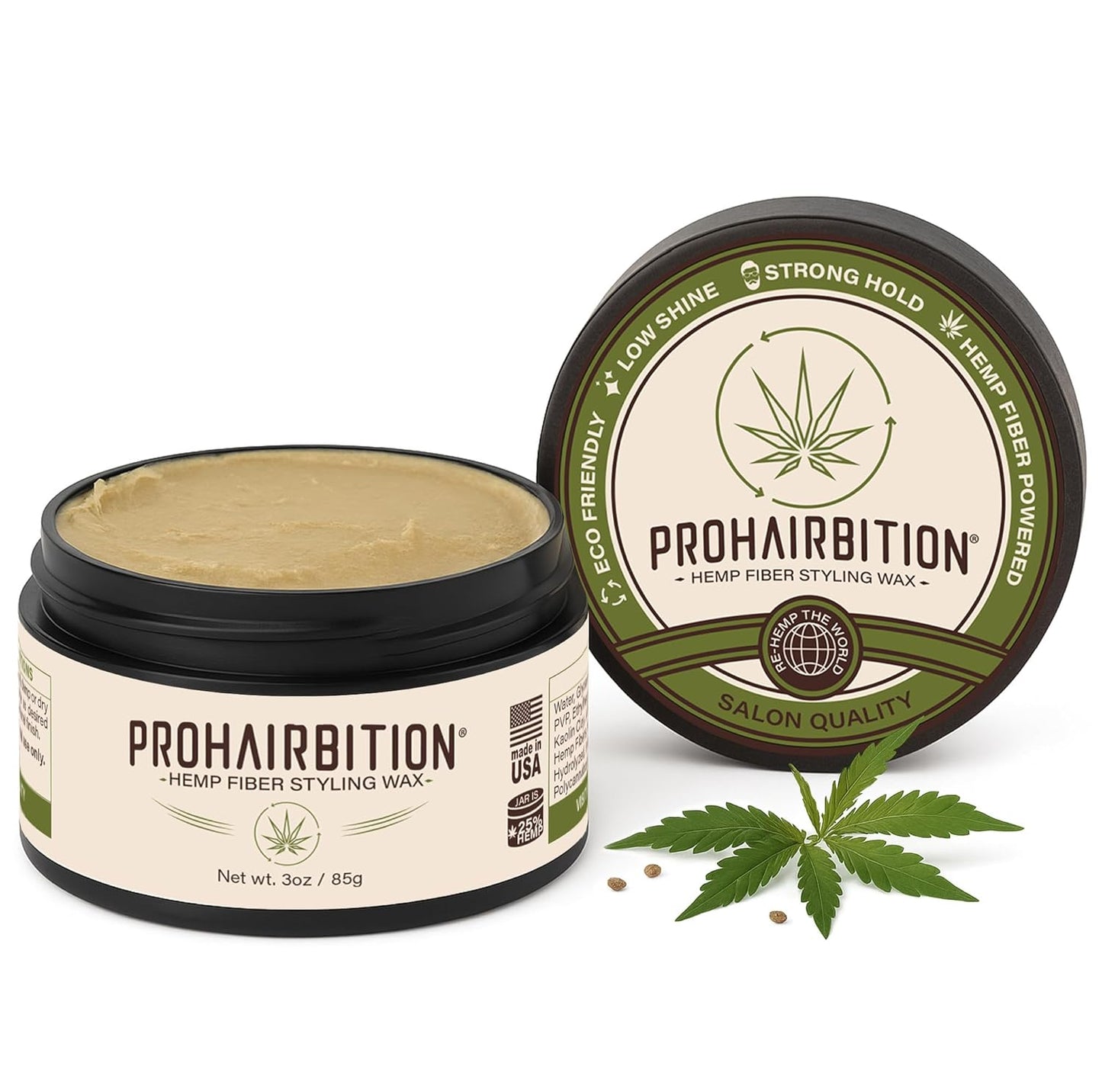 Hemp Fiber Hair Wax Strong Hold Matte Finish – Non-Greasy and Long Lasting Hemp Infused Styling Wax for Healthier Hair- No Paraben Vegan Friendly Formula in Sustainable Packaging