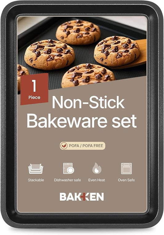 BAKKEN Kitchen Baking Pans - Nonstick Gray Coating, 13.58’’ × 9.65’’ Commercial Grade Carbon Steel Cookie Sheet, Diamond Texture Bottom, PFOA, PFOS, PTFE Free, Oven Safe Tray (450°F), Gray