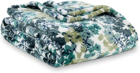 Berkshire Blanket-Classic Heavyweight Soft Printed VelvetLoft® Plush Throw Blanket, Cozy and Fuzzy, Floral Green, 50in x 70in