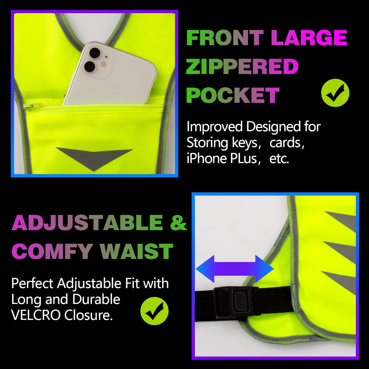 Reflective Running Vest Gear for Women Men Kids, Safety Reflective Vest for Night Cycling Walking Bicycle (Green)