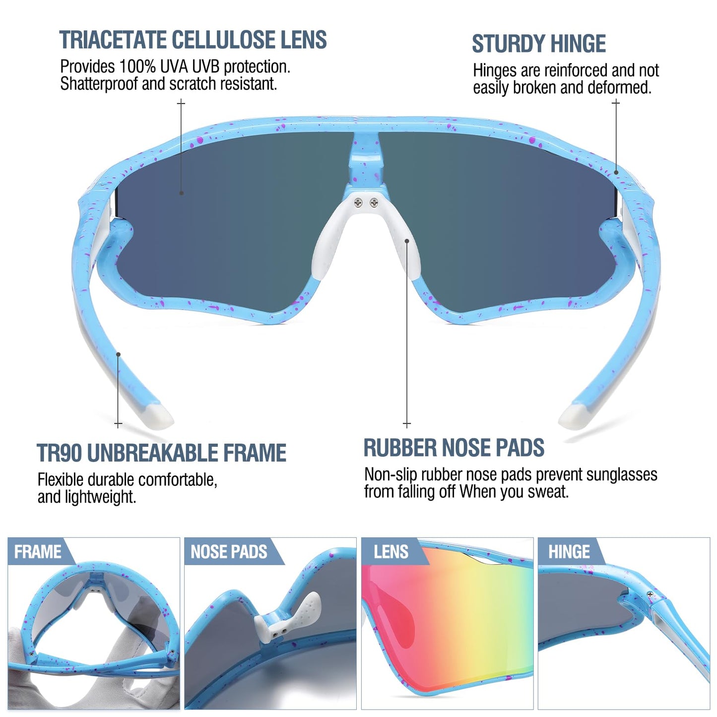 DUCO Kids Sunglasses Youth Baseball Sun Glasses Lightweight TR90 Frame UV400 Sports Cycling Shades for Boys Girls DK268