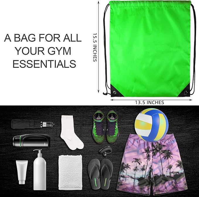 GoodtoU Drawstring Bags, Nylon Backpacks with Drawstring for Sport, Traveling, Team (Green, 16Pcs)