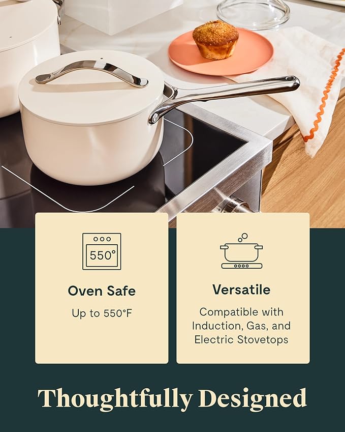 Caraway Nonstick Ceramic Sauce Pans with Lids (3 qt & 1.75 qt) - Non Toxic, PTFE & PFOA Free - Oven Safe & Compatible with All Stovetops (Gas, Electric & Induction) - Sage