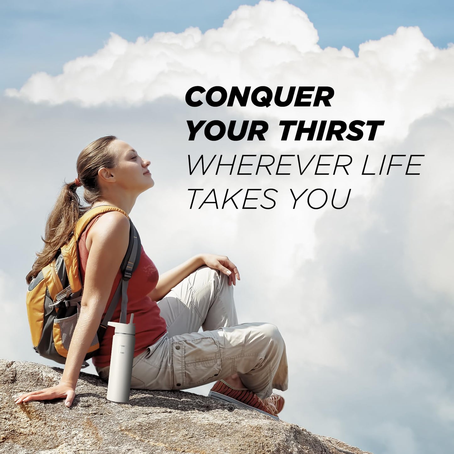 IRON °FLASK Camping & Hiking Hydration Flask, Wide Mouth, 3 Straw Lids, Stainless Steel Outdoor Water Bottle, Double Walled, Insulated Thermos, Metal Canteen - Cashmere Cream, 18 Oz