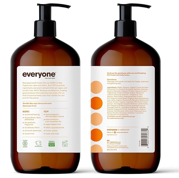 Everyone Nourishing Hand and Body Lotion, 32 Ounce (Pack of 1), Citrus and Mint, Plant-Based Lotion with Pure Essential Oils, Coconut Oil, Aloe Vera and Vitamin E
