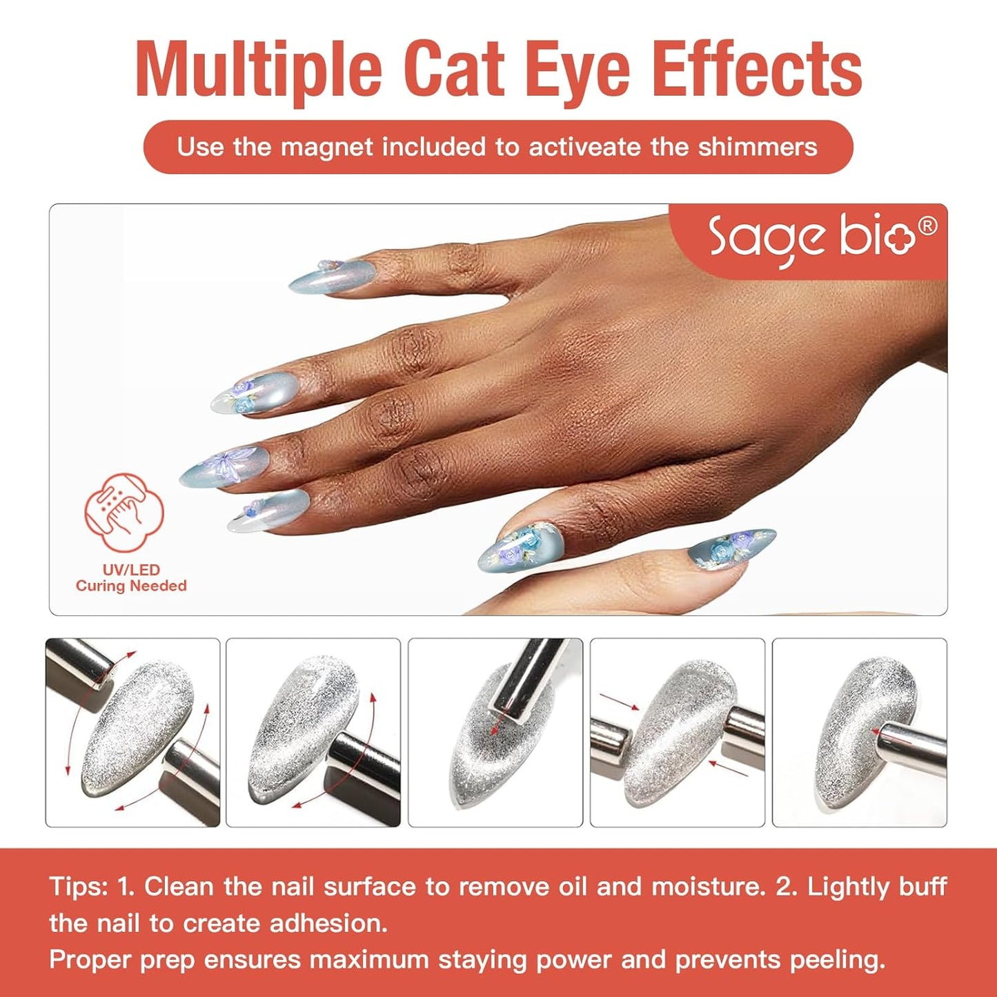 15ml Cat Eye Gel Nail Polish with Magnet Shimmer Glass Bead Effect 06