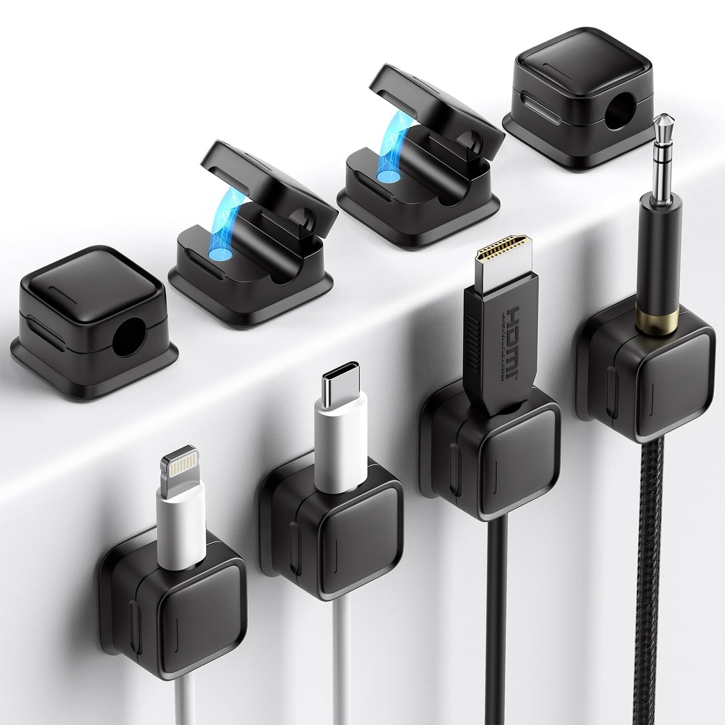 8 Pack Cord Organizer Holder,Costop Strong Adhesive Desk Cable Management Magnetic Easy Open,Organize Phone Charging Cords Wire Holder Organizer Neatly for Home,Office,Car,Desk,Nightstand