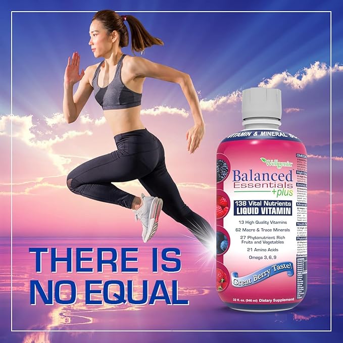 Wellgenix Balanced Essentials Plus New Formula - Liquid Vitamin - Complete Multivitamin Supplement - 1oz Daily - Immune Boosting & Overall Health - Adults, Kids, Toddlers - Berry Flavor 32oz (3)