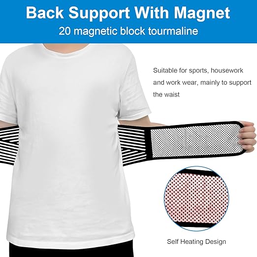 Back Support with Magnet, Tourmaline Magnetic Back Braces for Lower Back Pain Relief, Self Heating & Soothing Back Support Belt, Lumbar Support Belt for Herniated Disc/Sciatica (Medium)
