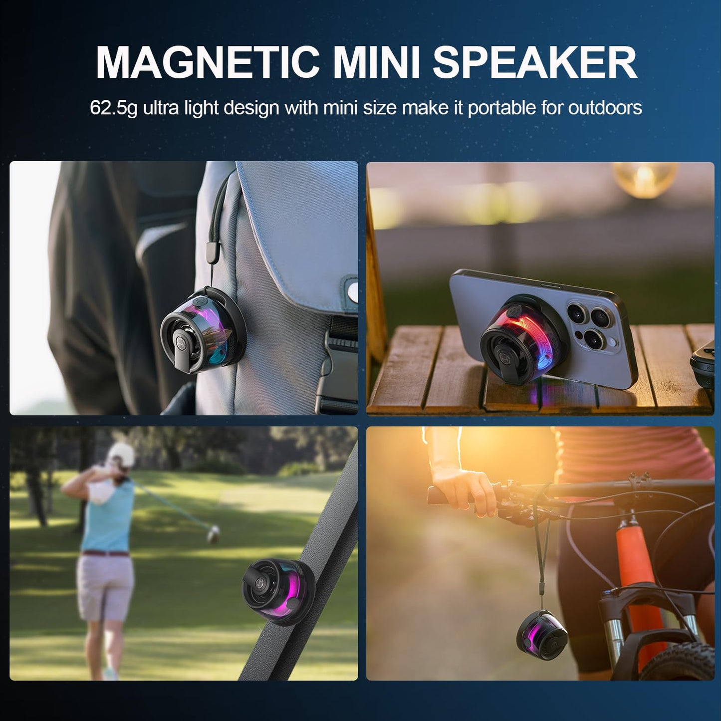 Edifier G200 Magnetic Bluetooth Speaker, 5W Mini Speakers Wireless, Small Phone Speaker Amplifier with Transparent RGB, Portable Phone Stand for iPhone, Kitchen, Bike, Anything Magnet, Golf Gifts