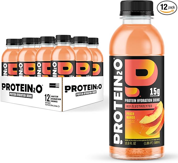 Protein2o 15g Whey Protein Infused Water, Peach Mango, 16.9 Oz Bottle (Pack of 12)