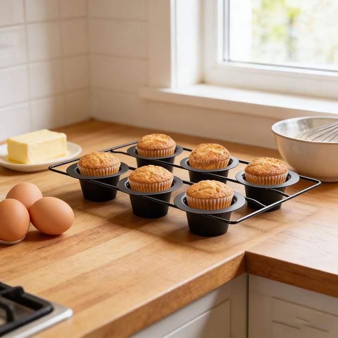 6-Cup Popover Pan - Carbon Steel Professional Bakeware, Non Stick for Yorkshire Pudding, Muffins and Popovers