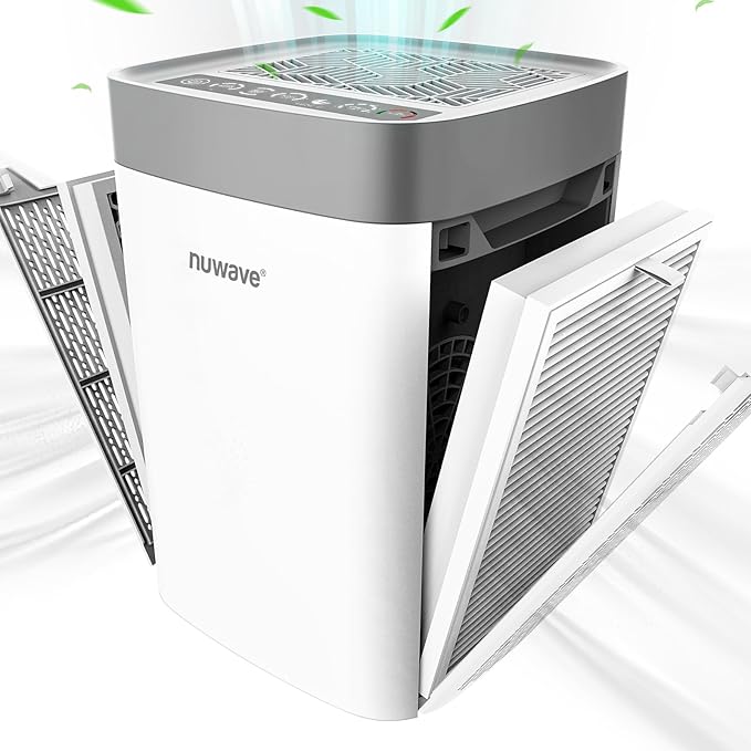 Nuwave Air Purifiers for Home Bedroom Up to 1361 Sq Ft, Portable Air Purifier with Air Quality Sensor, H13 True HEPA & Carbon Filter Captures Pet Hair Dust Smoke,18dB, Energy Star Certified