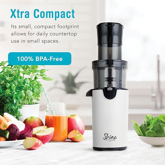 Shine Kitchen Co. SJX-1 Easy Cold Press Juicer with XL Feed Chute and Compact Body (White)