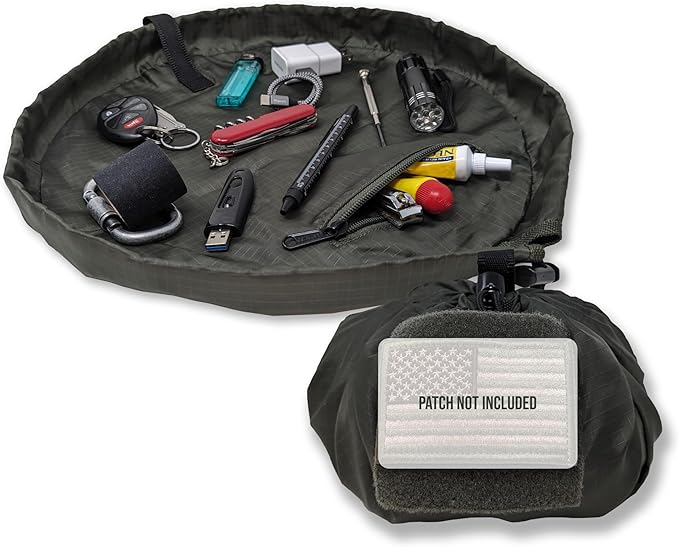 Lay-n-Go Defender Tactical Bag for Gear - Multifunctional Lay-Flat Military Tactical Travel Sack w/Zippered & Mesh Pockets - Water-Resistant, Machine-Washable Utility Tool Bag (16", Combat Green)