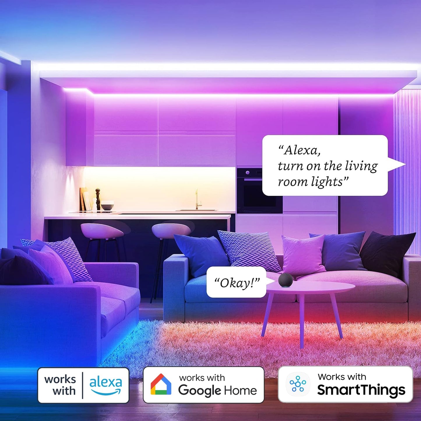 Sengled Smart Zigbee Multicolor Light Strip, 2M (6.56ft) Base Kit, Hub Required, Also Works with Alexa & Google Assistant, RGBW, Extendable, High Brightness, 1400Lumens (E1G-G8E)