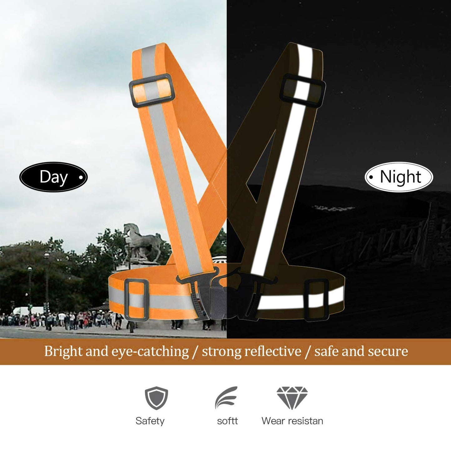 Awnuuw Reflective Vest Running Gear 3Pack, Adjustable Safety Vests High Visible Reflective Belt Straps for Night Running, Outdoor Cycling, Motorcycle, Dog Walking (Pink,Green,Orang)