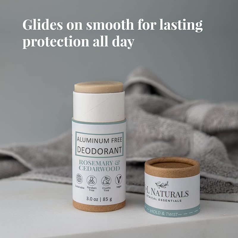 J&L Naturals Aluminum Free Deodorant for Men & Women | 100% Natural Ingredients With Coconut Oil, Shea Butter, & Essential Oils | Sustainable, Eco-Friendly (Rosemary & Cedarwood, 3.0 Oz (Single))