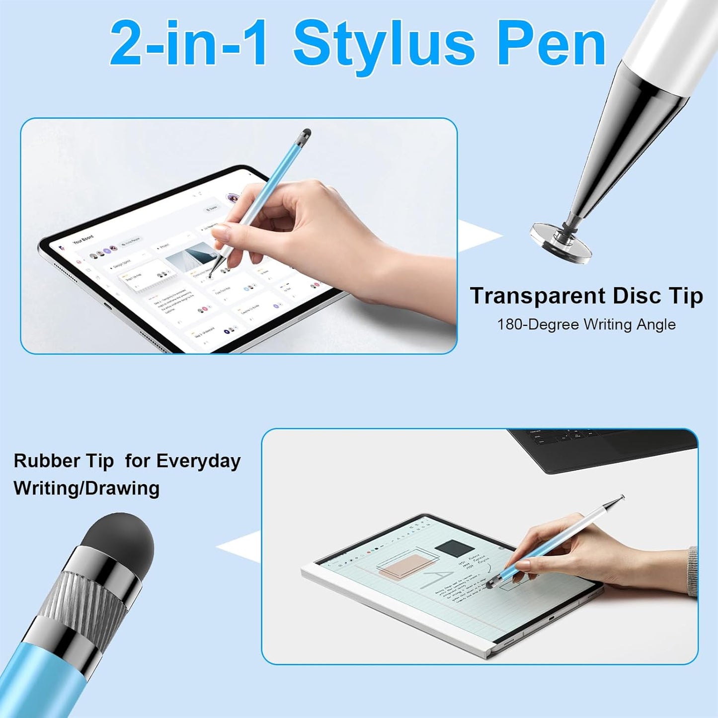 Bopomofo 10 Rubber Tips+5 Transparent Disc Trips,High Precision and High Sensitivity Stylus Replacement Tibs,Black and Silver