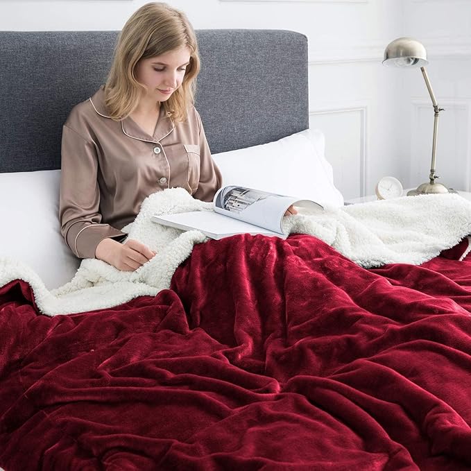 IR Imperial Rooms Sherpa Fleece Throw Blanket for Couch - Soft and Fuzzy Blanket for Winter - Reversible Thick and Warm Fluffy Throw Blankets for Bed, Sofa, Camping and Travel, Burgundy, 50x60 Inches