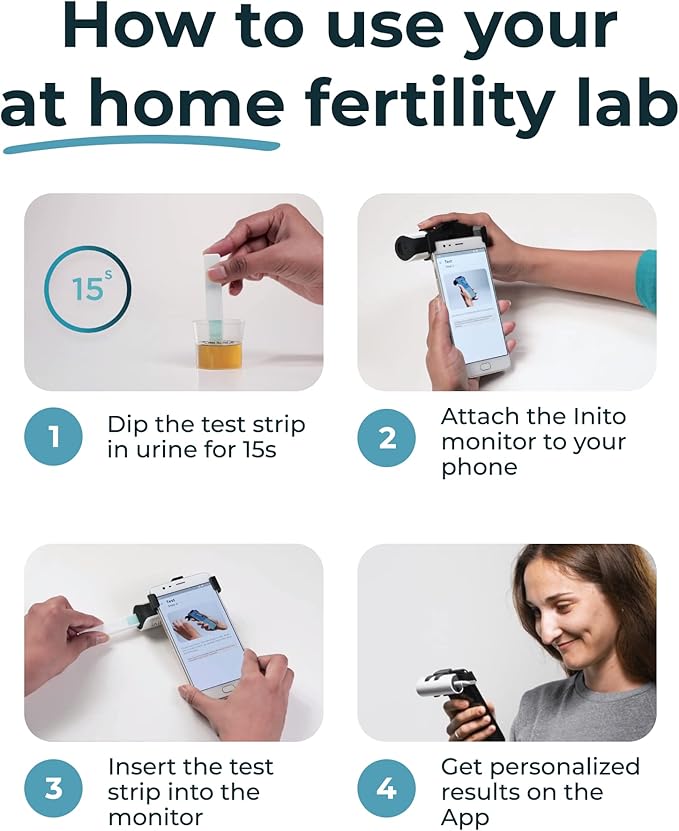 Inito Fertility Monitor & Hormone Tracker for Women | Estrogen, LH, PdG (Urine Metabolite of progesterone), FSH | Track and Confirm Ovulation | Includes 15 Test Strips (iPhone 16 Pro Max)