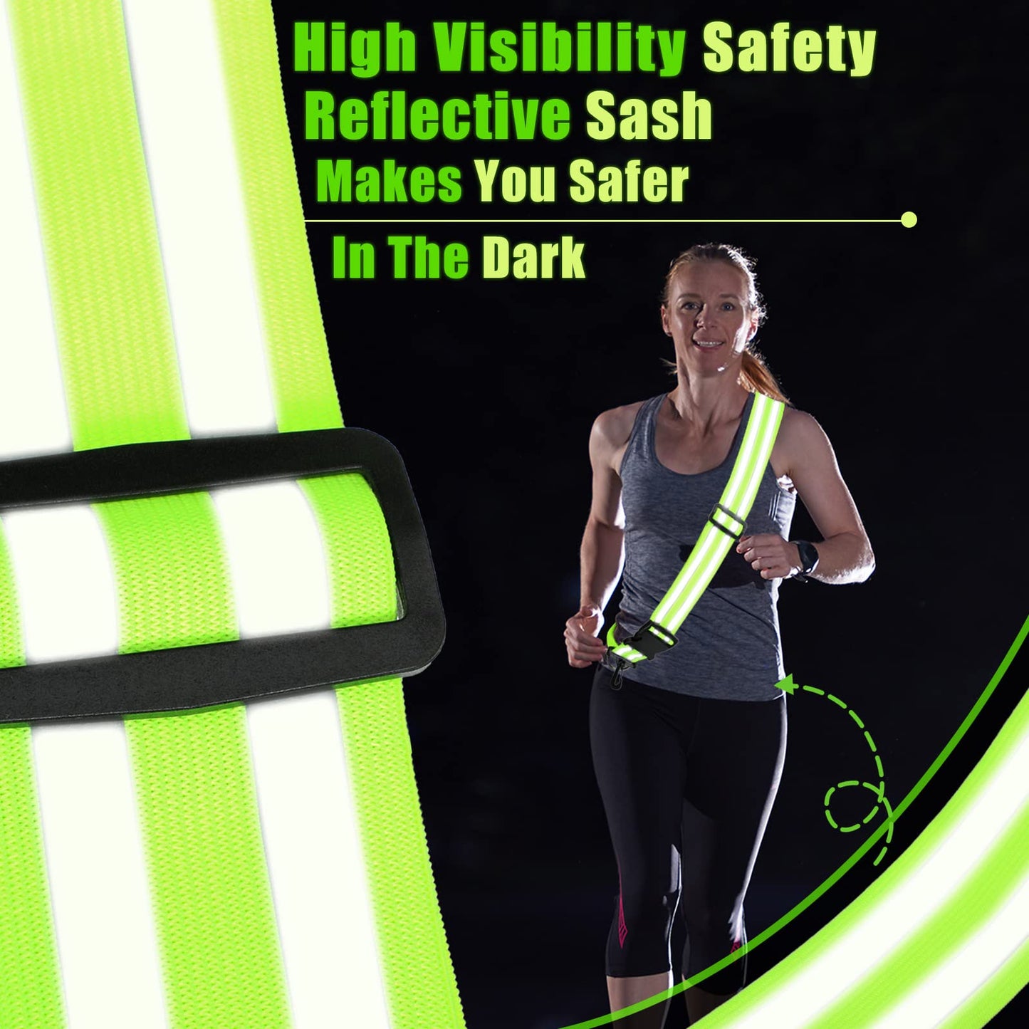 Saintrygo Reflective Sash Reflective Running Gear High Visibility Safety Sash Reflective Jacket Adjustable Reflective Sash for Walking Cycling at Night(Fluorescent Green, 2 Pieces)