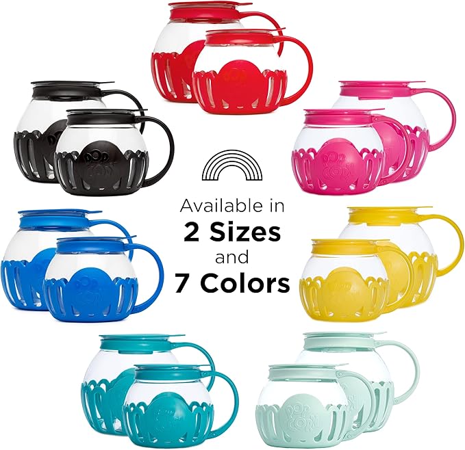 Ecolution Patented Micro-Pop Microwave Popcorn Popper with Temperature Safe Glass,3-in-1 Lid Measures Kernels and Melts Butter,Made Without BPA,Dishwasher Safe,1.5-Quart,Teal,(Pack of 4)