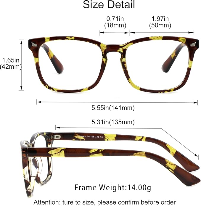 YEIN Bifocal Reading Glasses with Blue Light Blocking Lenses, Bifocal Reader for Women and Men, Vintage Square frame with Spring Hinge (+0.50/+3.00 magnification)