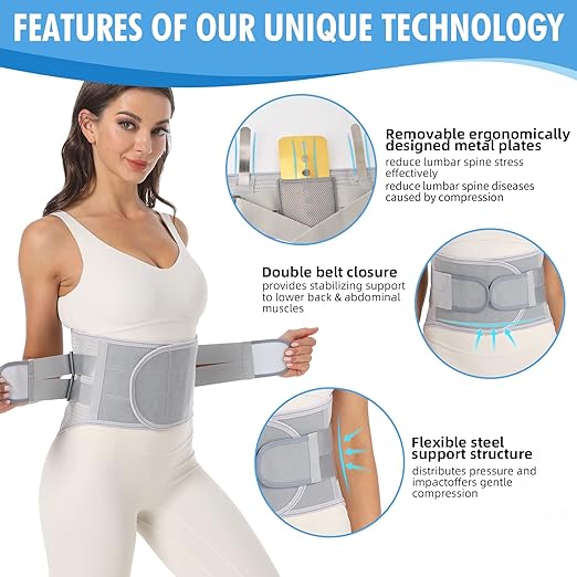 Back Brace for Lower Back Pain Relief - Back Support Belt for Women & Men, Lower Back Brace for Herniated Disc, Sciatica. Removable Stays for Lower Back Support with 2 Different Hardness Sets (XX-Large, Grey)