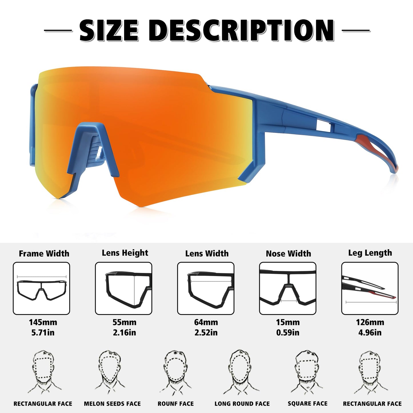 STORYCOAST Polarized Sports Sunglasses for Men Women,Driving Fishing Cycling Mountain Bike Sunglasses UV400 Protection Blue Frame-Red Mirror Lens