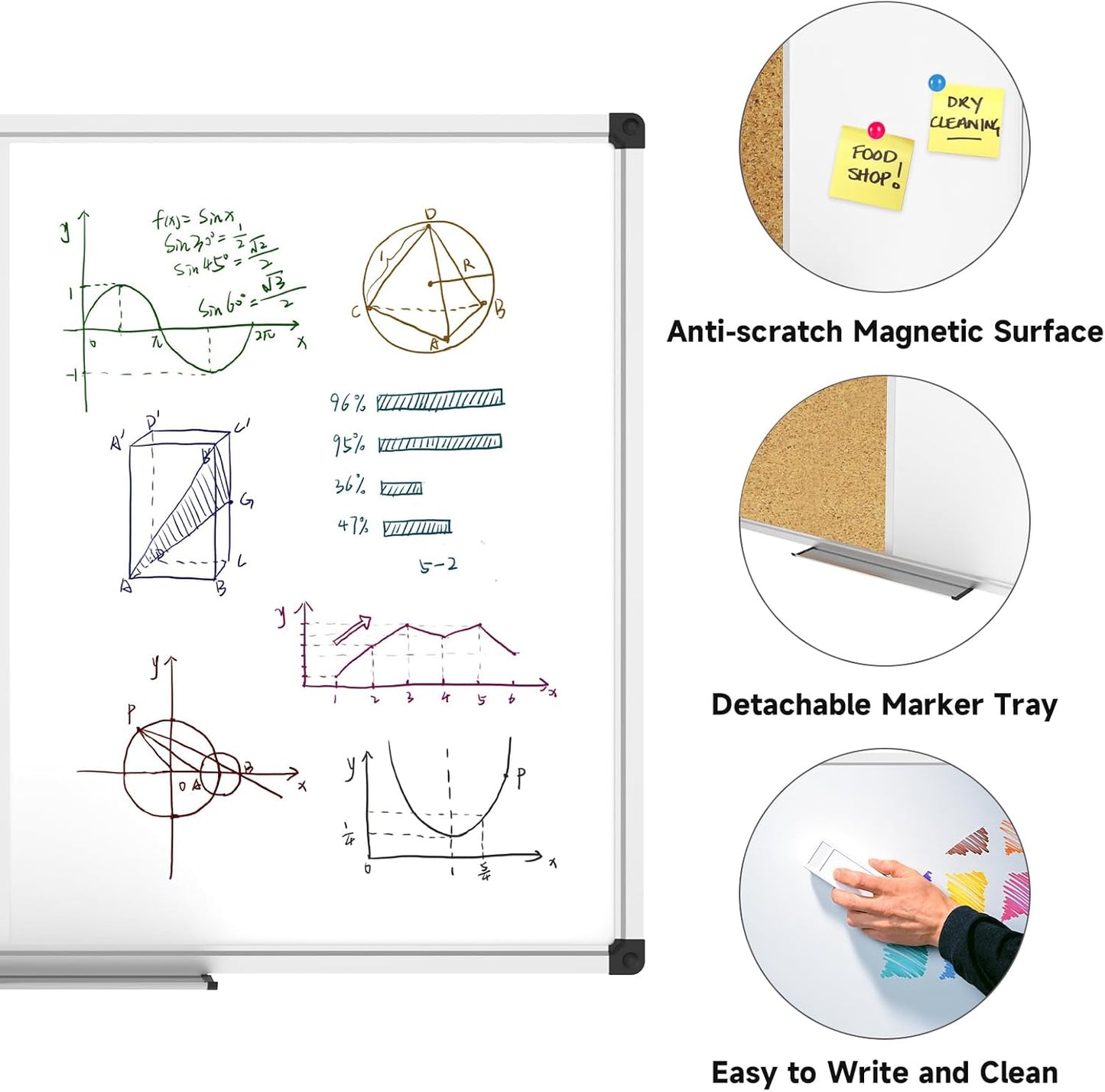 XBoard Magnetic whiteboard 36 x 24 - Combo Whiteboard Dry Erase Board Cork Board 36 x 24