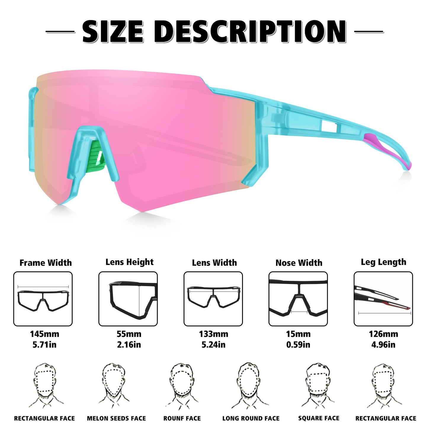 STORYCOAST Polarized Sports Sunglasses for Men Women,Driving Fishing Cycling Mountain Bike Sunglasses UV400 Protection Clear Blue Frame-Pink Mirror Lens