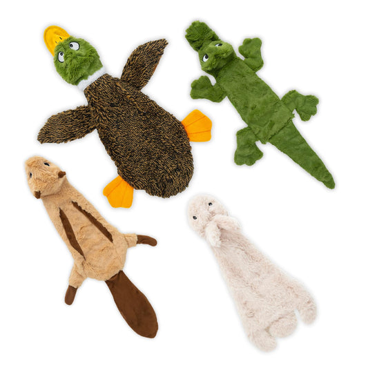 Best Pet Supplies 2-in-1 Stuffless Squeaky Dog Toys with Soft, Durable Fabric for Small, Medium, and Large Pets, No Stuffing for Indoor Play, Supports Active Biting and Play - 4 Figures, Small