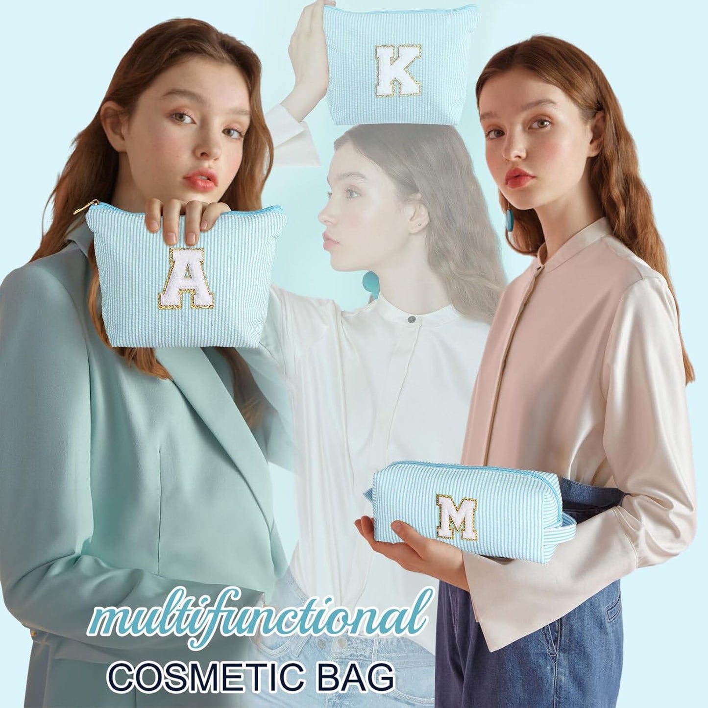 YOOLIFE Travel Makeup Bag - Cute Makeup Pouch Set with Monogram & Brush Bag for Women's Gifts