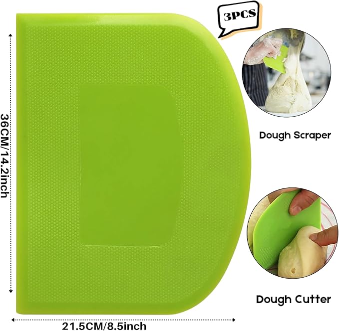SURDOCA Dough Scraper Bench Scraper - 3P 14.2x8.5" Plastic Flexible Bowl Scraper, Sharp Edge & Angles Cake Scraper. Non-Slip Bakeware Decorating Tools Sculpting & Modeling Tools - Pink+Green+Pink