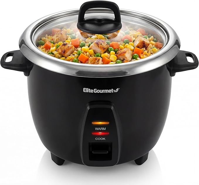 Elite Gourmet ERC2010B Electric Rice Cooker with Stainless Steel Inner Pot Makes Soups, Stews, Porridge's, Grains and Cereals, 10 cups cooked (5 Cups uncooked), Black