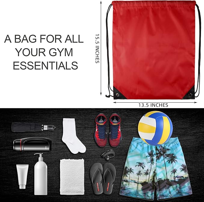 GoodtoU Drawstring Backpack Bulk 48 Pcs Drawstring Bags bulk Red Nylon Draw String Bag for Women Men