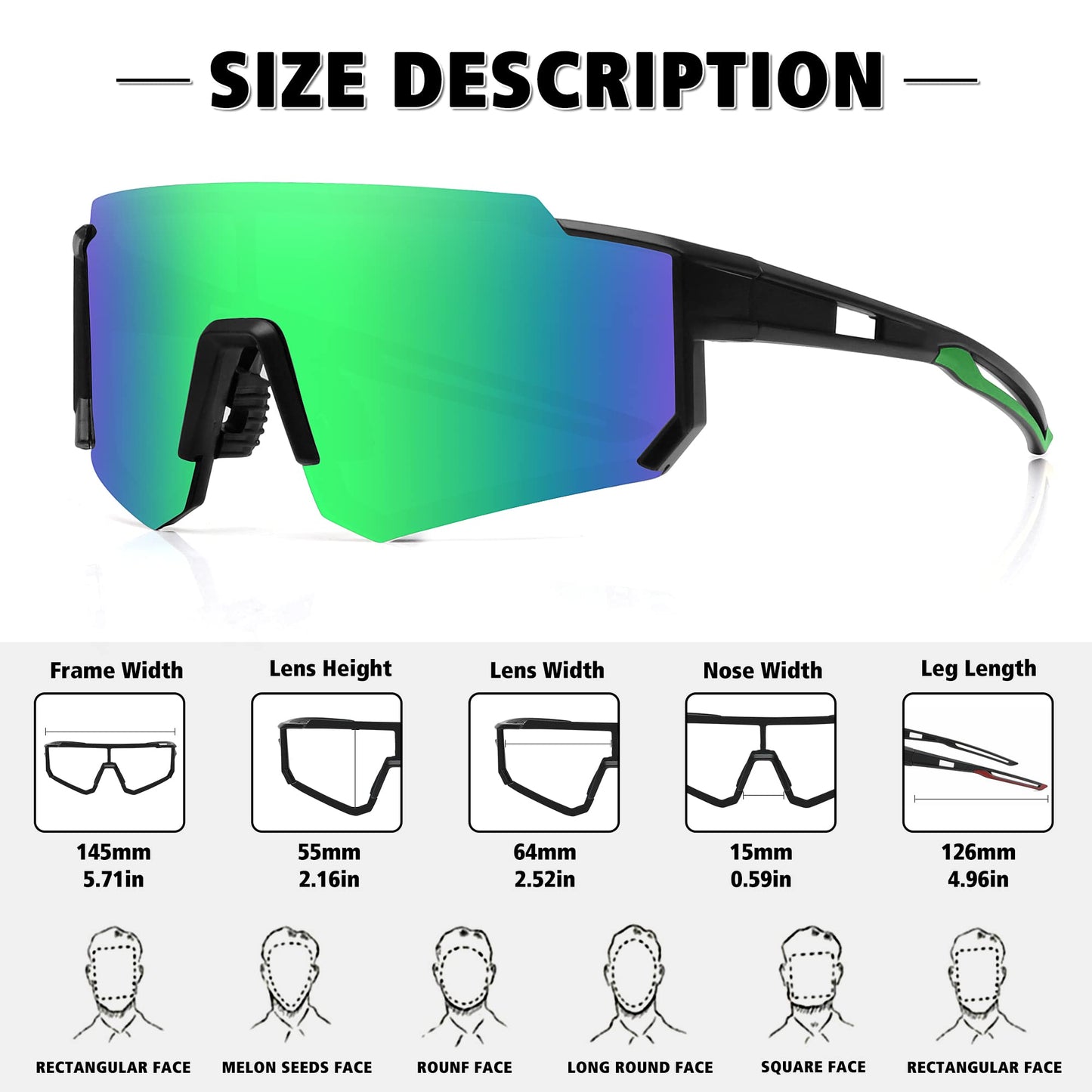 STORYCOAST Polarized Sports Sunglasses for Men Women,Bike Glasses Cycling Mountain Bike Sunglasses UV401 Protection Black-Green