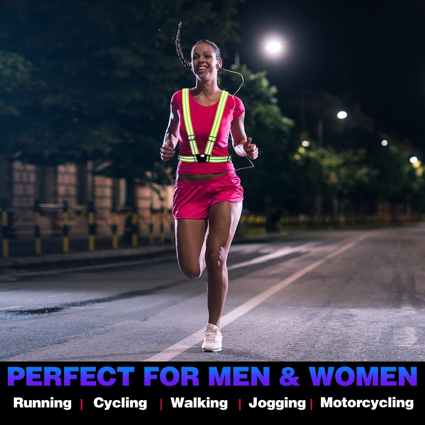 GoxRunx Reflective Running Vest Gear with Reflective Bands for Women Men Safety Reflective Vest for Walking Running Cycling at Night (Green Belt)