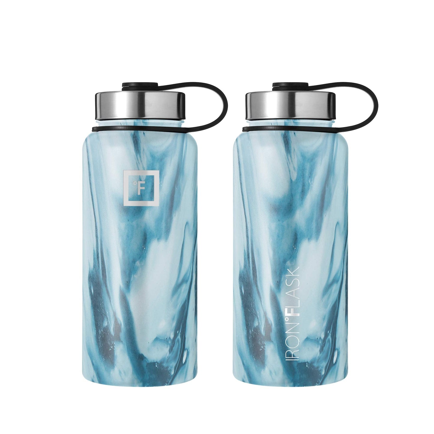 IRON °FLASK Camping & Hiking Hydration Flask, Wide Mouth, 3 Straw Lids, Stainless Steel Outdoor Water Bottle, Double Walled, Insulated Thermos, Metal Canteen - Ocean, 32 Oz