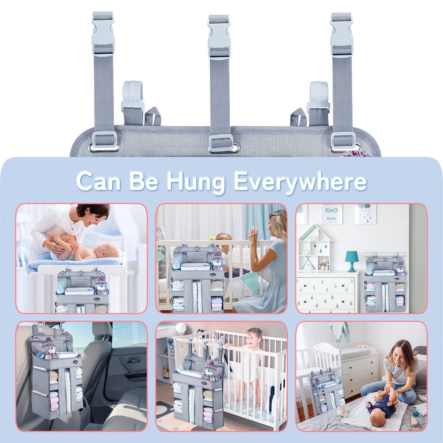 HHZ XL Hanging Diaper Caddy Organizer –Sturdy and Durable Baby Organizer – Diaper Stacker for Changing Table, Crib, Playard or Wall & Nursery Organization – Newborn Baby Essentials