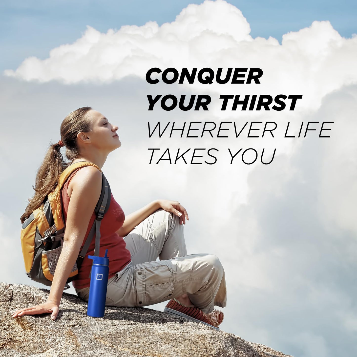 IRON °FLASK Camping & Hiking Hydration Flask, Wide Mouth, 3 Straw Lids, Stainless Steel Outdoor Water Bottle, Double Walled, Insulated Thermos, Metal Canteen - Cobalt, 18 Oz