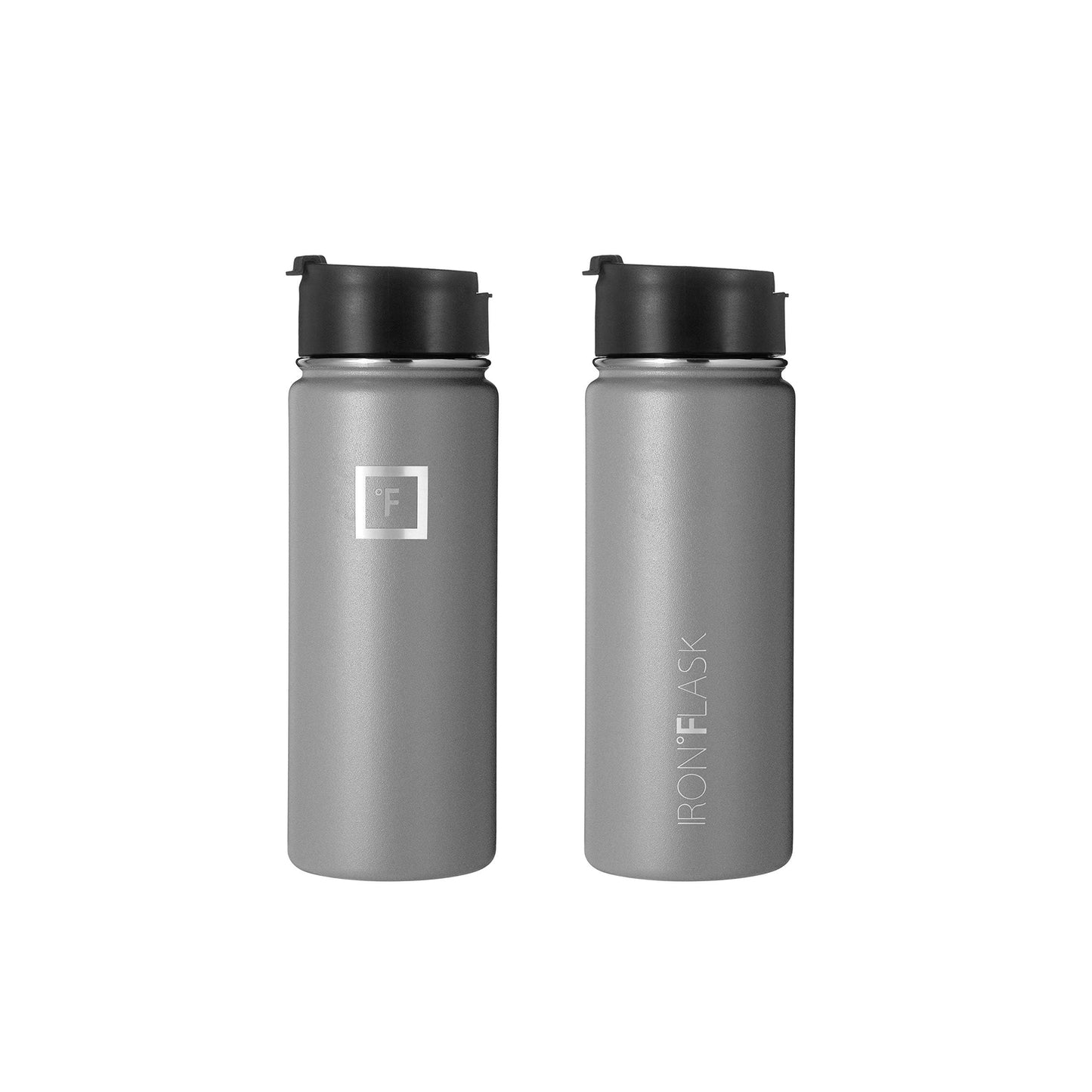 IRON °FLASK Camping & Hiking Hydration Flask, Wide Mouth, 3 Straw Lids, Stainless Steel Outdoor Water Bottle, Double Walled, Insulated Thermos, Metal Canteen - Graphite, 18 Oz