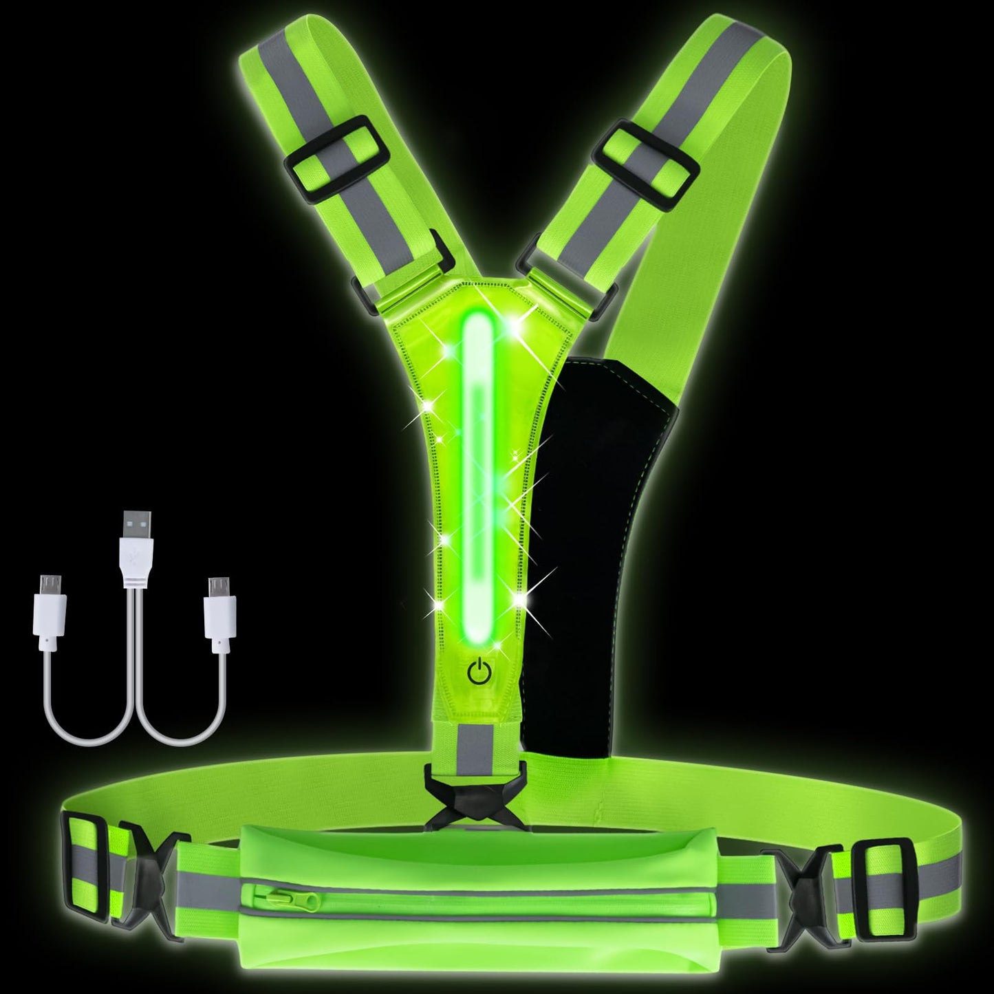 TRAYIU LED Reflective Vest Running Gear - USB Rechargeable Light Up High Visibility Vest with Waterproof Storage Bag for Walking Bike Night Worker,Adjustable Belt for Men Women Kids