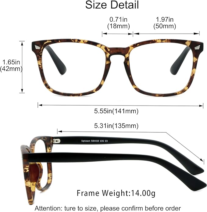 YEIN Bifocal Reading Glasses with Blue Light Blocking Lenses, Bifocal Reader for Women and Men, Vintage Square frame with Spring Hinge (+0.00/+1.75 magnification)