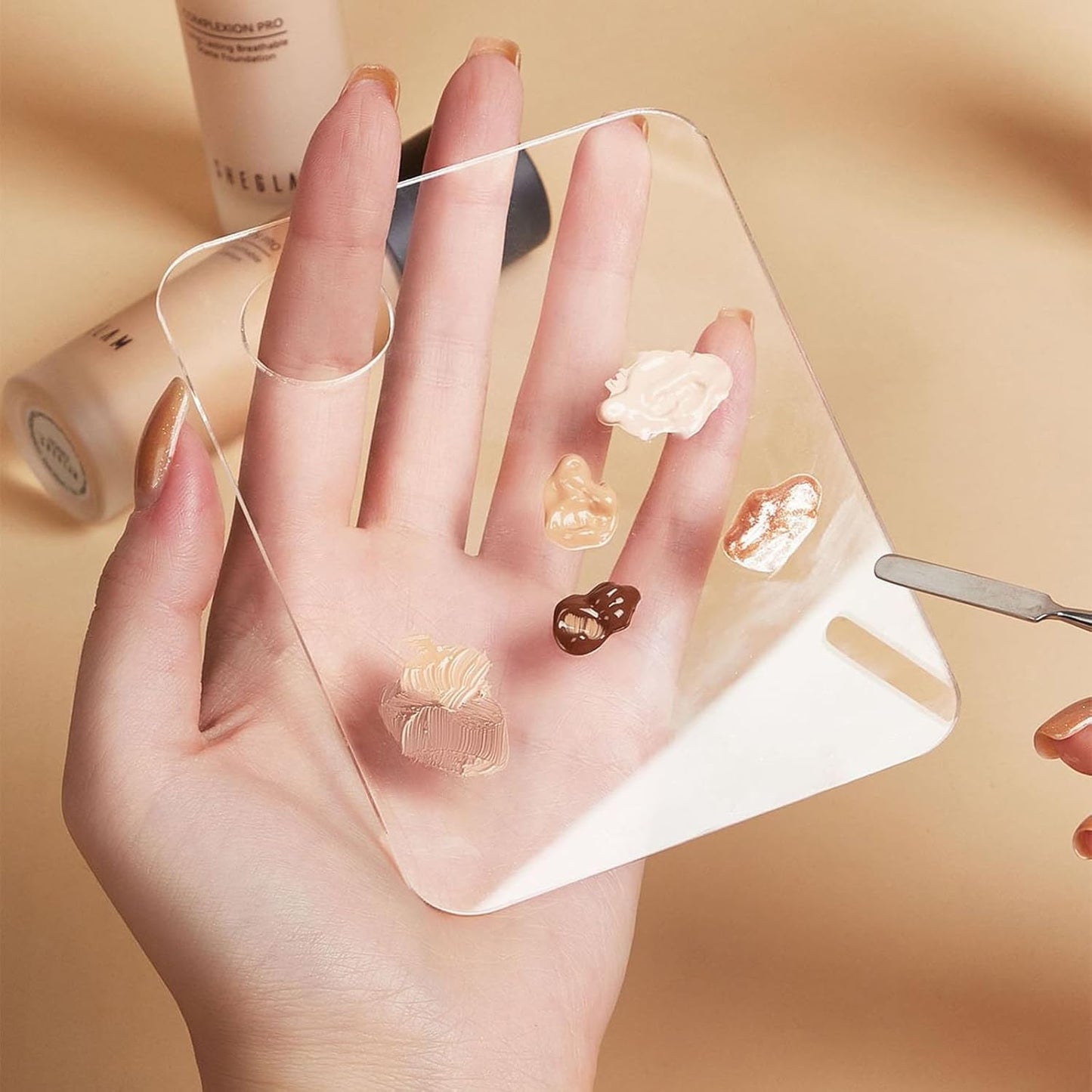 2 Pcs Acrylic Makeup Palette Makeup Mixing Tray with Makeup Spatula for Beauty Salon Color Cream Liquid Foundation Mixing Palette (Round)