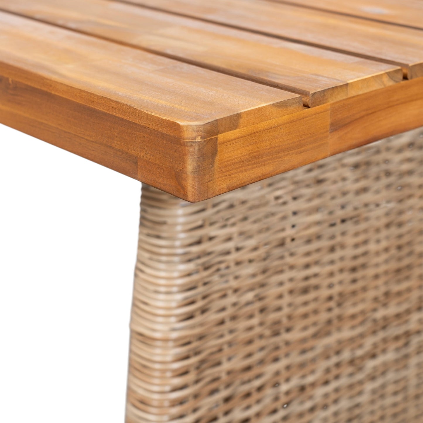 Christopher Knight Home 70" Outdoor Wood Rectangle Dining Table with Slatted Top and Rattan Legs, Brown