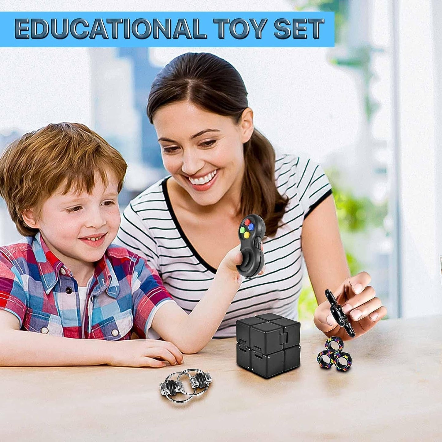 Dr.Kbder 5Pcs Fidget Toys Adults Set, Autism Sensory Pack with figette Cube Magnetic Rings Pad ADHD Stress Relief for Kids Teen, Cool Gadget Desk Spinner Christmas Stocking Stuffer