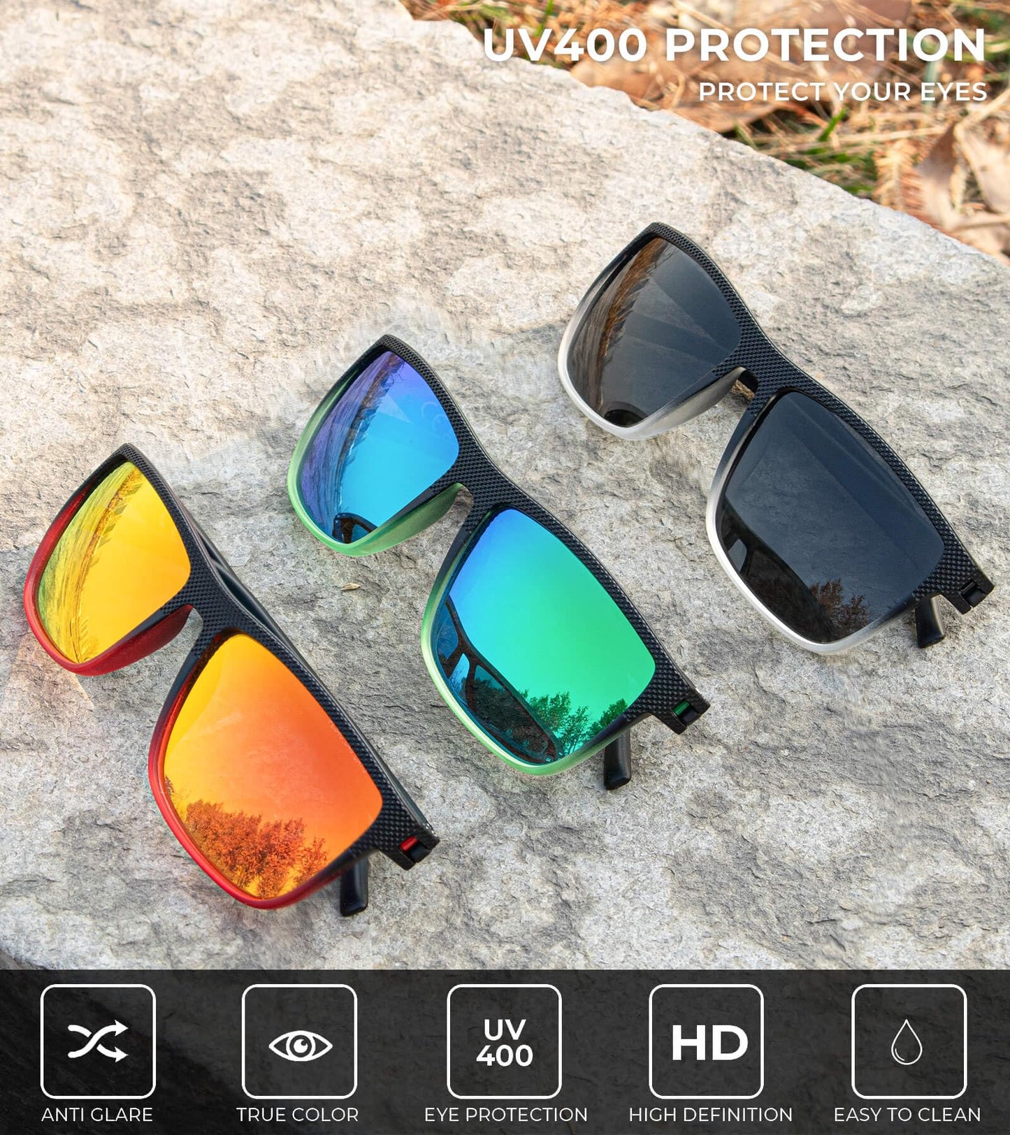 KALIYADI Polarized Sunglasses Men, Lightweight Mens Sunglasses Polarized UV Protection Driving Fishing Golf (Black Clear/Black Green/Black Red)